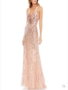 Mac Duggal 5390 sz 14 Rose Gold Sequin Halter Gown